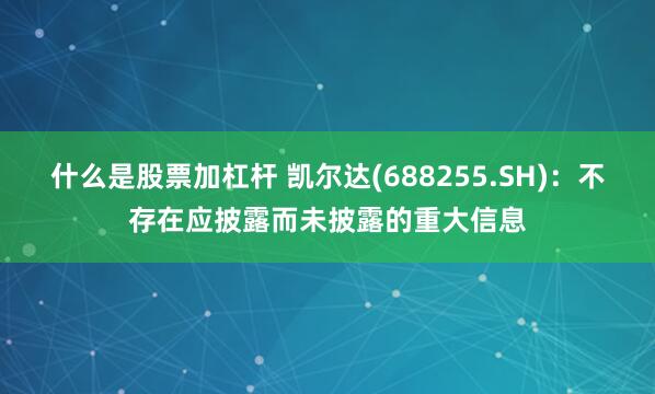 什么是股票加杠杆 凯尔达(688255.SH)：不存在应披露而未披露的重大信息