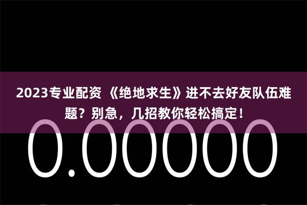 2023专业配资 《绝地求生》进不去好友队伍难题？别急，几招教你轻松搞定！